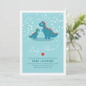 Stylish Blue Blauwgroen Dinosaur Baby shower Invit Kaart (Staand voorkant)