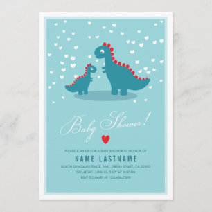 Stylish Blue Blauwgroen Dinosaur Baby shower Invit Kaart