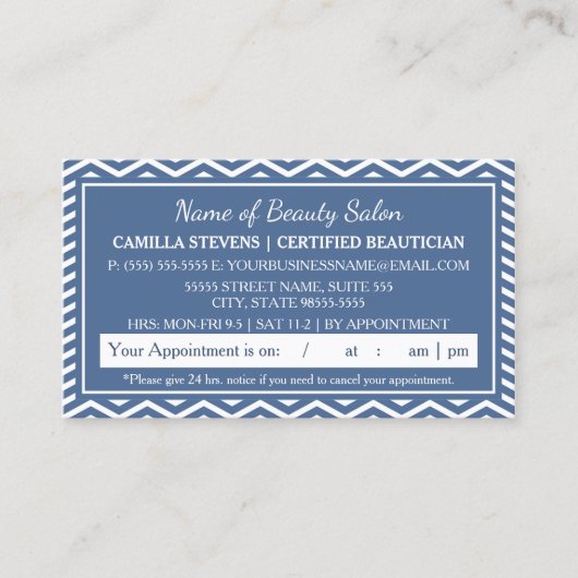 Stylish Blue Chevron Salon Appointinder Afsprakenkaartje (Voorkant)