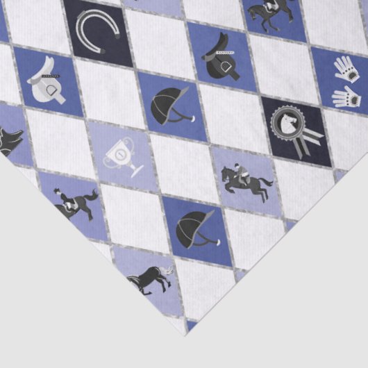 Stylish Blue Equestrian Diamond Pattern Tissuepapier (Detail)