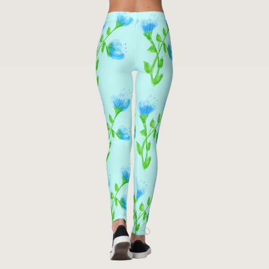 Stylish Blue Floral Pants Leggings (Achterkant)