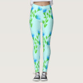 Stylish Blue Floral Pants Leggings (Voorkant)