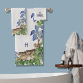 Stylish Blue Floral Rabbit Waterverf Cute Bunny Bad Handdoek