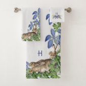 Stylish Blue Floral Rabbit Waterverf Cute Bunny Bad Handdoek (Insitu)