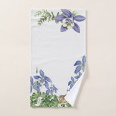 Stylish Blue Floral Rabbit Waterverf Cute Bunny Bad Handdoek (Handdoek)