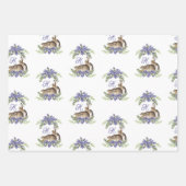 Stylish Blue Floral Rabbit Waterverf Cute Bunny Inpakpapier Vel (Voorkant)