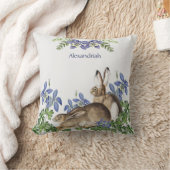 Stylish Blue Floral Rabbit Waterverf Cute Bunny Kussen (Deken)