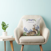 Stylish Blue Floral Rabbit Waterverf Cute Bunny Kussen (Stoel)