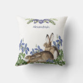 Stylish Blue Floral Rabbit Waterverf Cute Bunny Kussen (Achterkant)