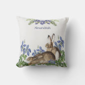 Stylish Blue Floral Rabbit Waterverf Cute Bunny Kussen (Voorkant)