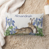 Stylish Blue Floral Rabbit Waterverf Cute Bunny Kussen (Deken)