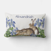 Stylish Blue Floral Rabbit Waterverf Cute Bunny Kussen (Voorkant)
