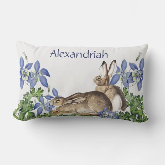 Stylish Blue Floral Rabbit Waterverf Cute Bunny Kussen (Voorkant)