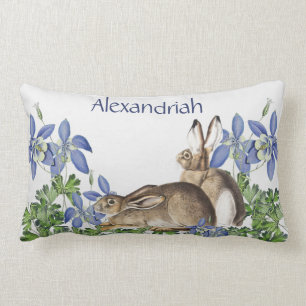 Stylish Blue Floral Rabbit Waterverf Cute Bunny  Kussen