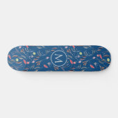 Stylish Blue Floral Waterverf MONOGRAM Persoonlijk Skateboard (Horizontaal)
