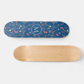 Stylish Blue Floral Waterverf MONOGRAM Persoonlijk Skateboard (Horizontaal)