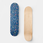 Stylish Blue Floral Waterverf MONOGRAM Persoonlijk Skateboard (Voorkant)