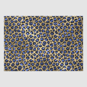 Stylish Blue & Gold Foil Leopard Spots Safari Tissuepapier