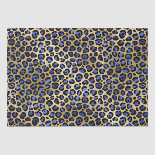 Stylish Blue & Gold Foil Leopard Spots Safari Tissuepapier (Voorkant)
