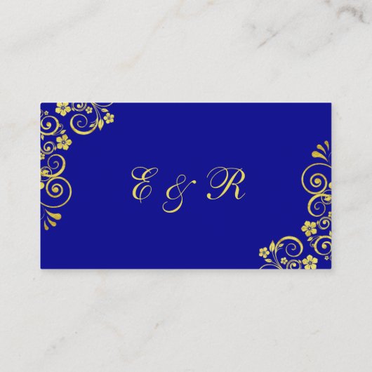 Stylish Blue Gold Swirls Wedding Website Informatiekaartje (Achterkant)