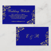 Stylish Blue Gold Swirls Wedding Website Informatiekaartje (Voorkant / Achterkant)