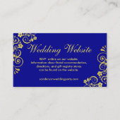 Stylish Blue Gold Swirls Wedding Website Informatiekaartje (Voorkant)
