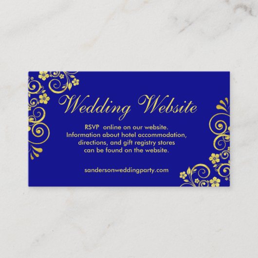 Stylish Blue Gold Swirls Wedding Website Informatiekaartje (Voorkant)