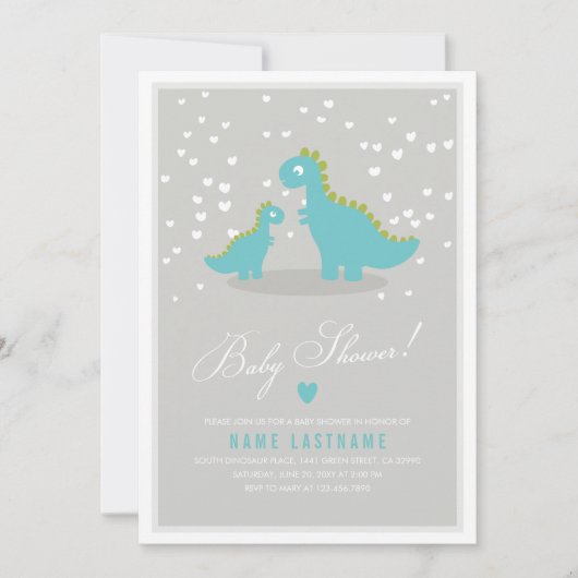 Stylish Blue Grey Dinosaur Baby shower Invitation Kaart (Voorkant)