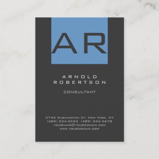 Stylish Blue Grey Trendy Monogram Visitekaartje (Voorkant)