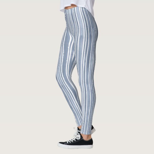 Stylish Blue Hand Painted Striped Yoga Exercise Leggings (Links)