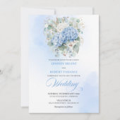 Stylish Blue Hydrangea Eucalyptus Wedding Invite Kaart (Voorkant)
