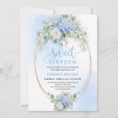 Stylish Blue Hydrangea Gold Accent Sweet Sixteen Kaart (Voorkant)