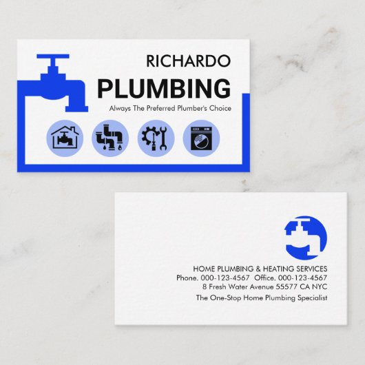 Stylish Blue Leaking Faucet Frame Visitekaartje (Voorkant / Achterkant)