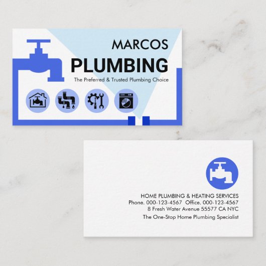 Stylish Blue Leaking Faucet Pipe Visitekaartje (Voorkant / Achterkant)