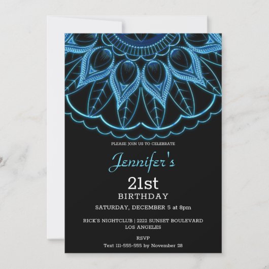 Stylish Blue Mandala Birthday Uitnodiging (Voorkant)
