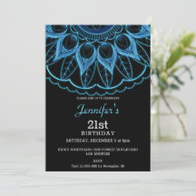 Stylish Blue Mandala Birthday Uitnodiging