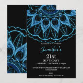 Stylish Blue Mandala Birthday Uitnodiging (Voorkant / Achterkant)