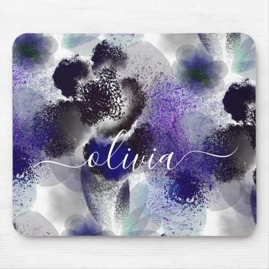 Stylish Blue Paars Floral Signature Monogram Muismat (Voorkant)