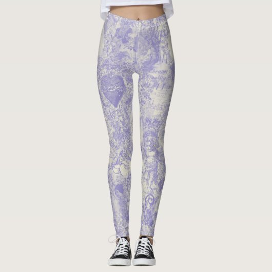 Stylish Blue Paris Toile Design Leggings (Voorkant)