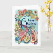 Stylish Blue Peacock Happy Birthday Wenskaart Kaart (Gele Bloem)