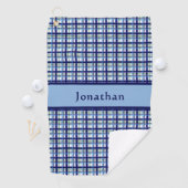Stylish Blue Plaid Personalized Name Golfhanddoek (Insitu)