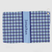 Stylish Blue Plaid Personalized Name Golfhanddoek (Horizontaal)