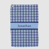 Stylish Blue Plaid Personalized Name Golfhanddoek (Voorkant)