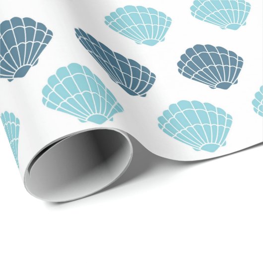 Stylish Blue Seashells Pattern Ocean Beach Theme Cadeaupapier (Rol Hoek)