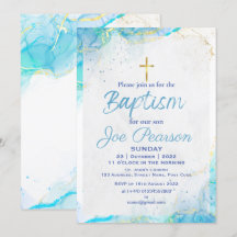 Stylish Blue Son Baptism Invitation Kaart