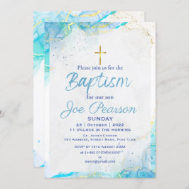 Stylish Blue Son Baptism Invitation Kaart
