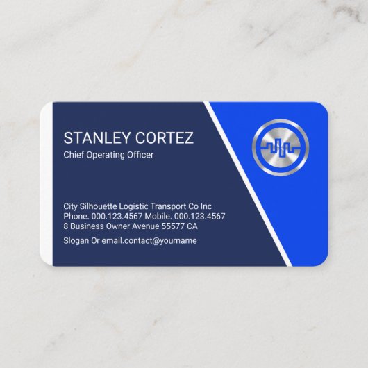 Stylish Blue Trapezium Layers Business Owner Visitekaartje (Voorkant)