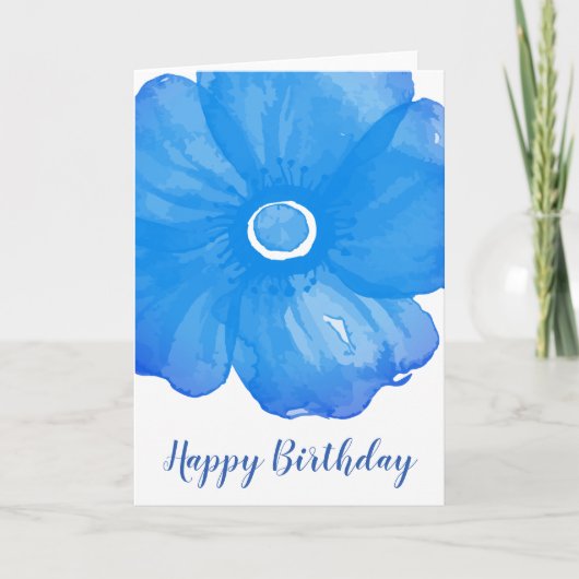 Stylish Blue Waterverf Flower Birthday Kaart (Voorkant)