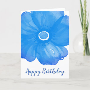 Stylish Blue Waterverf Flower Birthday Kaart