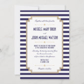 Stylish Blue White Nautical Wedding Invitation Kaart (Voorkant)